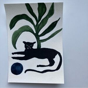 Black Cat Watercolor Painting